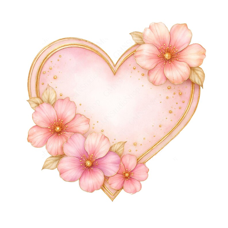 Floral Heart Watercolor Clipart, Pink Flowers (digital Download) - Etsy