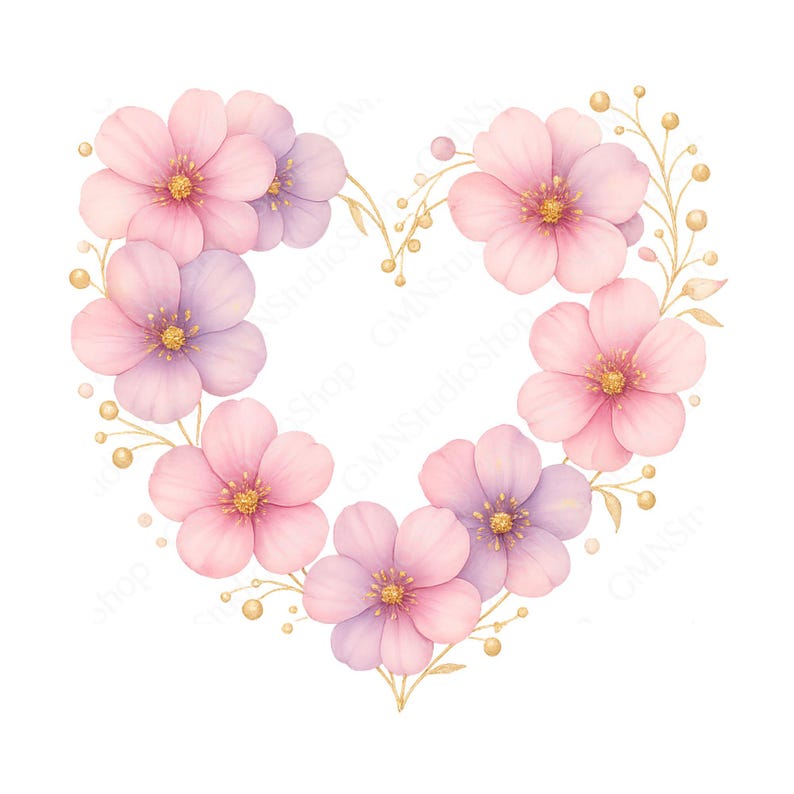 Floral Heart Watercolor Clipart, Pink Flowers (digital Download) - Etsy
