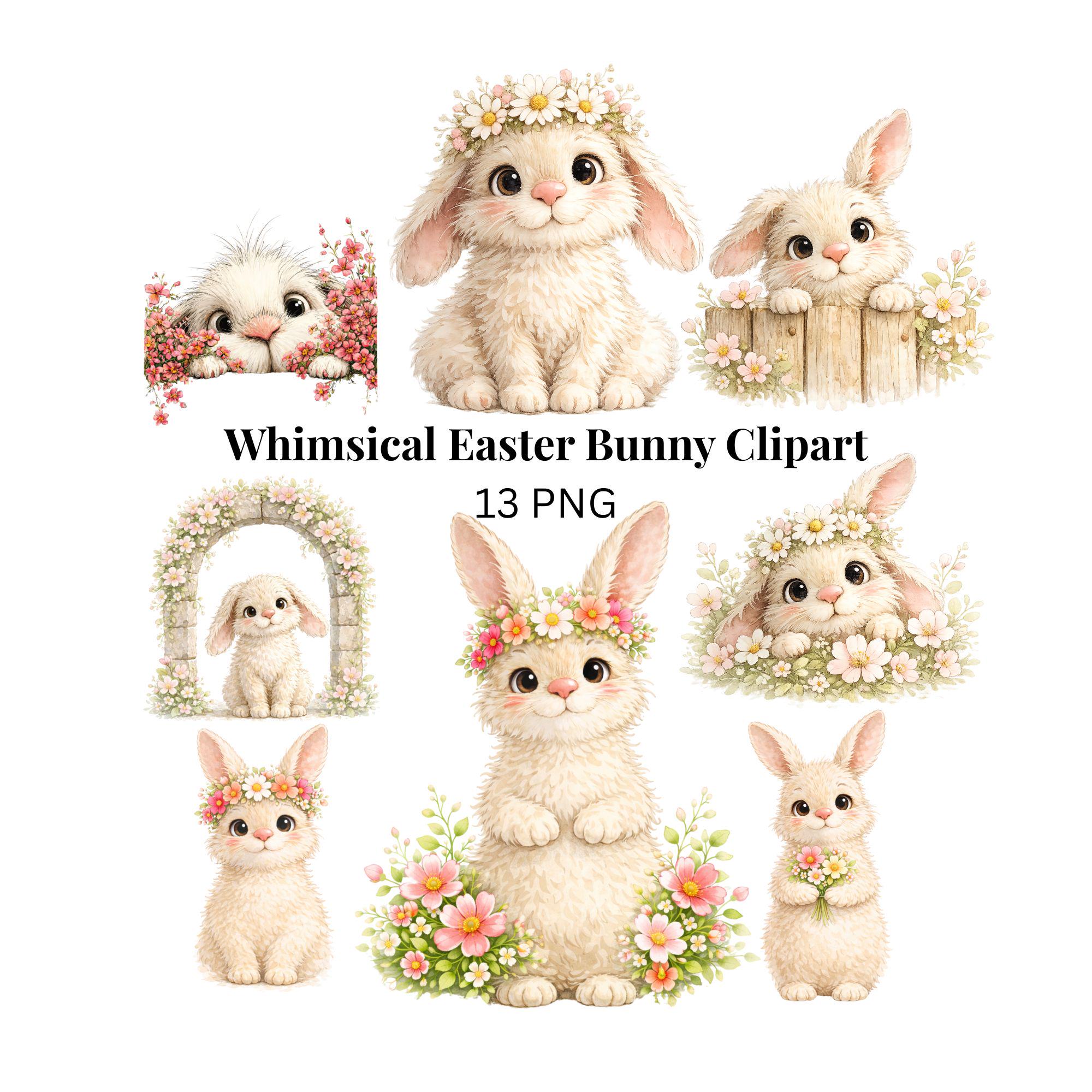 Watercolor Easter Bunny Clipart, Spring Nursery Art (13 PNG Digital ...