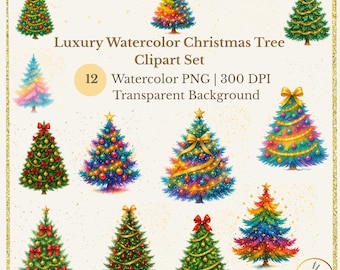 Watercolor Rainbow Christmas Tree Clipart, Digital Download, Transparent PNG, 300DPI, Paper craft, Journal