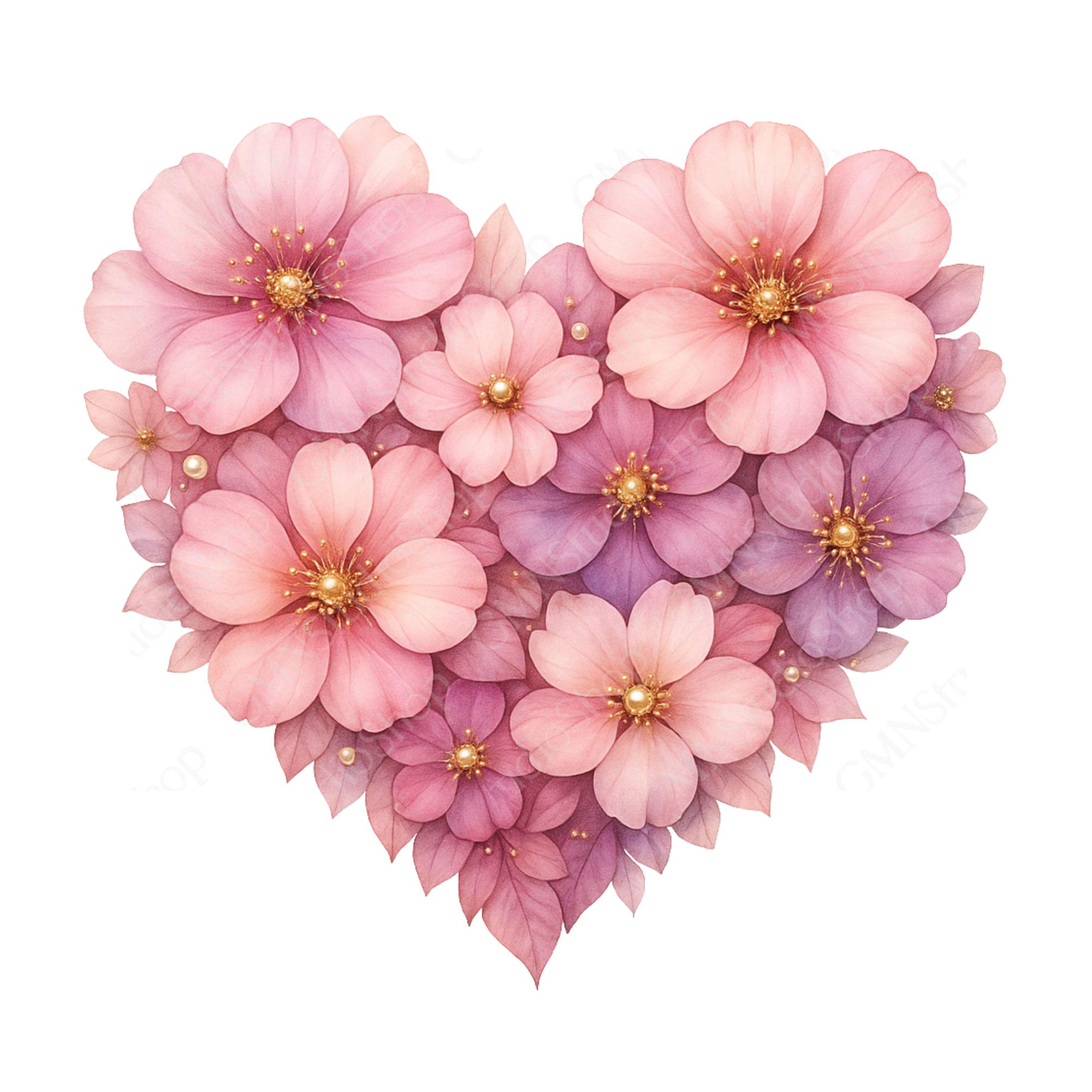 Floral Heart Watercolor Clipart, Pink Flowers (digital Download) - Etsy