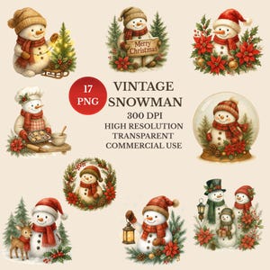 Vintage Schneemann Clipart: Weihnachten Aquarell Kunst (Digitaler Download)