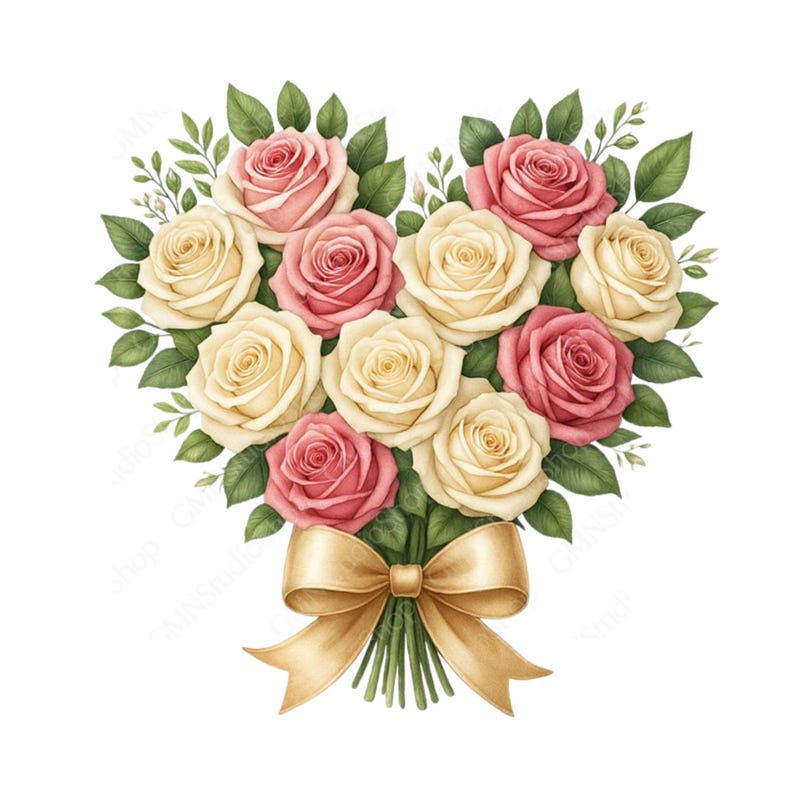Rose Heart Bouquet Clipart PNG, Valentine Floral Heart, Romantic Rose ...