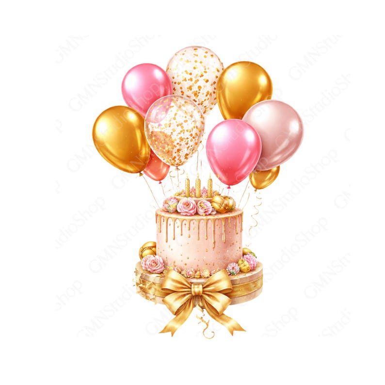 Pink Gold Balloon Clipart Bundle, 18 PNG Transparent 4096px, Birthday ...