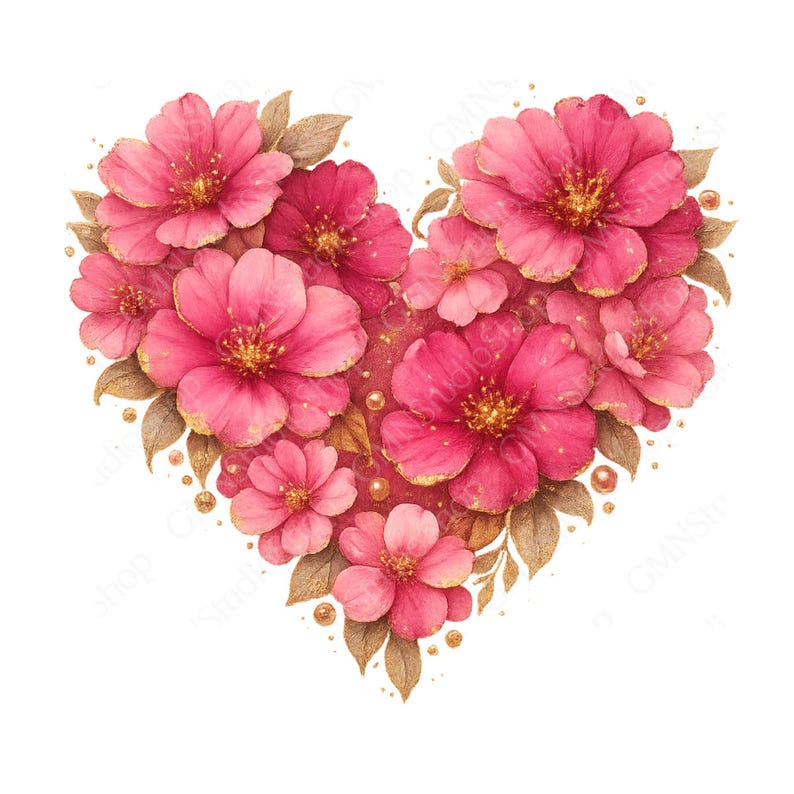 Floral Heart Watercolor Clipart, Pink Flowers (digital Download) - Etsy