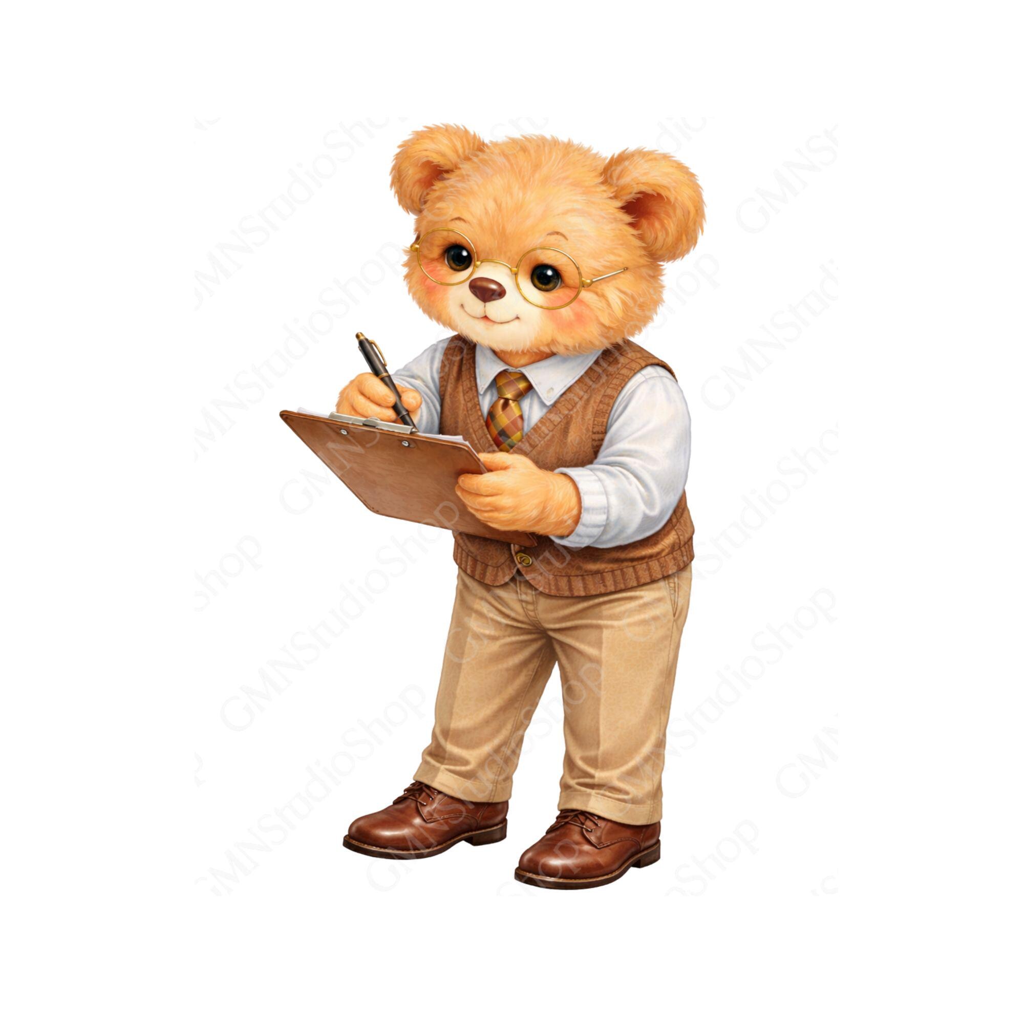 Teacher Teddy Bear Clipart Bundle, Whimsical School PNG (digital ...