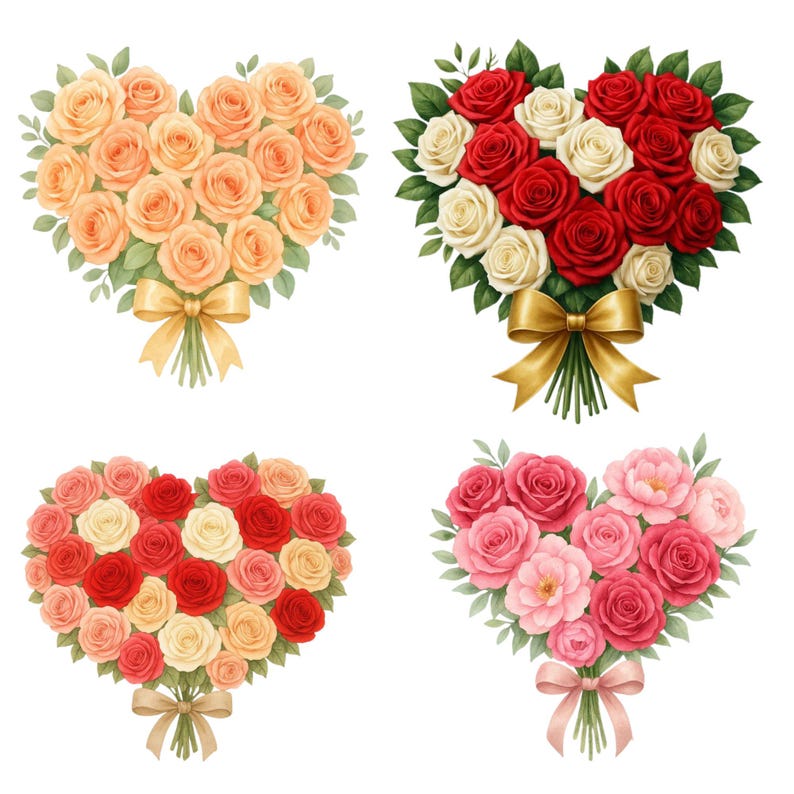 Rose Heart Bouquet Clipart PNG, Valentine Floral Heart, Romantic Rose ...
