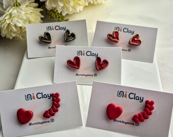 Galentines Day Gift Best Friend, Heart Earrings Set of 2, Polymer Clay Studs, Pick Your Own