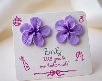 Bridesmaid Proposal Earring Set, Floral Clay Earrings, Will You Be My Bridesmaid Card