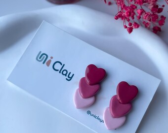 Pink Ombre Heart Earrings, Polymer Clay Valentine's Day Gift for Her