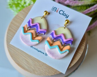 Handmade Pastel Wavy Polymer Clay Earrings, Spring Easter Dangles