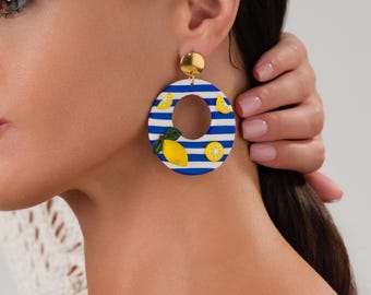 Lemon Amalfi Earrings,Bold Polymer Clay Statement Earrings, Mediterranean Jewelry for All Seasons