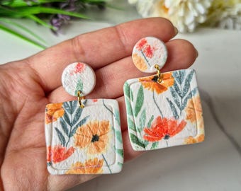 Floral Polymer Clay Earrings | Handmade Spring Botanical Jewelry