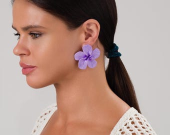 Large Lilac Flower Earrings, Statement Floral Studs