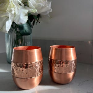 Handmade Pure Copper Tumbler with Hammered Band – Single, Pair or Set of 3