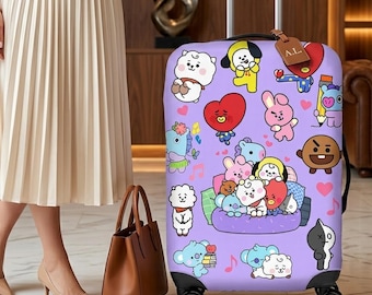 Pokrowiec na bagaż z motywem BT 21 BTS Kpop Boy Band, spersonalizowany pokrowiec na bagaż z motywem Arirang Army Bangtan Boys, spersonalizowany pokrowiec na walizkę, prezent podróżny z motywem K-Pop BTS