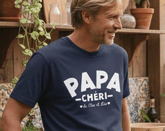 Personalisiertes Papa Chéri T-Shirt, Vatertagsgeschenk, Papas Geburtstag, Vaters Weihnachten, personalisiert mit den Vornamen der Kinder