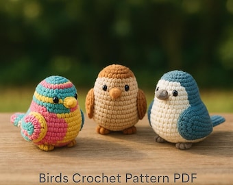 Ensemble de motifs au crochet pour oiseaux | Bruant amigurumi, hirondelle et oiseau coloré | Tutoriel PDF pour débutant
