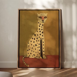 Frontal Cheetah Wall Art Canvas, Modern Folk Animal Painting, Minimalist Wildlife Statement Art