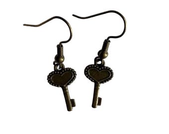Handmade  Bronze Key Earrings