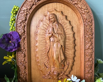 Our Lady of Guadalupe Carved Wall Art - Catholic Home Decor - Made in USA