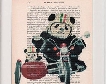 Panda Print, Original Panda Artwork, panda lover, Cute Christmas Idea, panda life, panda art, panda painting pandas on motobike