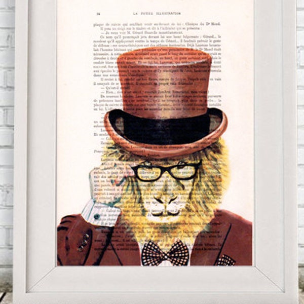 Lion Artwork, Lion Print, Dandy Print, vintage lion, lion illustration, whymsical lion: Dandy Lion