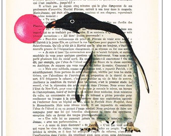 Animal portrait  Drawing Illustration Original Painting Acrylic painting Still alive carambar Digital Print :Penguin with bubblegum