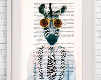 Burlesque Zebra Print, Zebra with sunglasses, Original Artwork, Zebra Wall Art, Stripes, Nursery Artwork,black and white, Coco de Paris