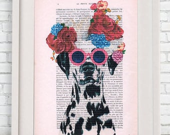 Dalmatian Print, Merry Everything,Happy Always,Joy Peace and Love, dalmatian lover, dalmatian art, dalmatian painting,dalmatian with flowers