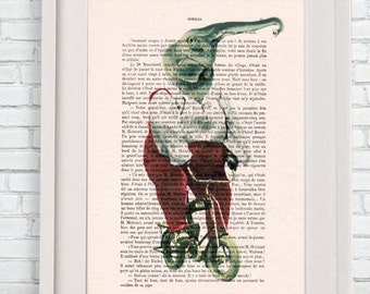 Elephant Print, Jumbo, Christmas Gift, Holiday Gift, Circus Elephant, Bicycle Print, Coco de Paris