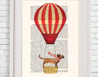 Dachshund Print, Hot airballoon print,Poster Illustration Acrylic Painting Animal Portrait  Decor Wall Hanging Wall Art Drawing