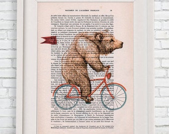 Bear Print, Bear on bicycle, valentine's, love print, wedding print, Cute Birthday Idea, Woodlands Decor,bicycle print