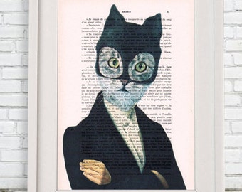 Cat Print, Cat with mask, cat portrait, Holiday Gift, Kitty Print, Christmas gift, Coco de Paris, Cat