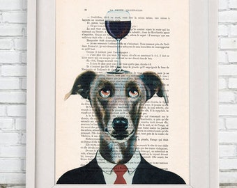 Greyhound Poster: Art Poster Digital Art Original Illustration Giclee, Greyhound Print, Wall Decor Animal Painting,Greyhound with wineglass