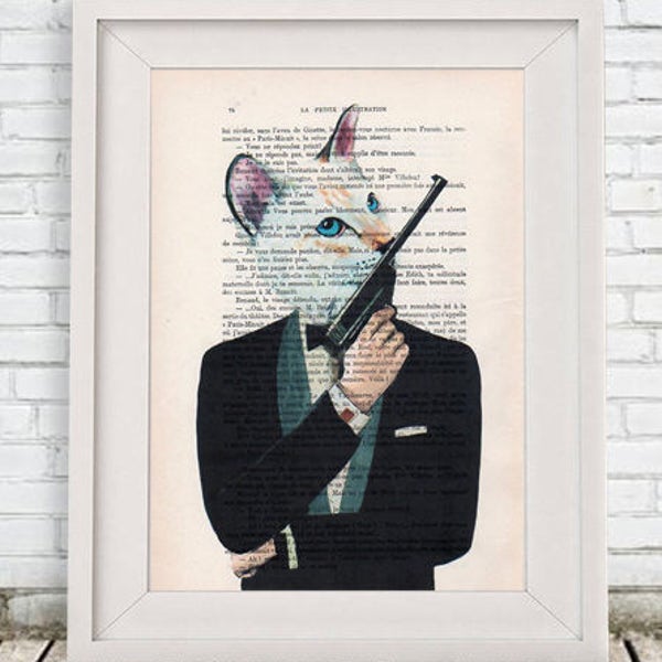 Cat James Bond, Kitty Print, Human animal,  Holiday Gift, Kitty Poster, movie print, Christmas gift, Coco de Paris