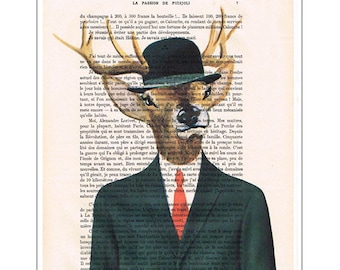 English Deer with bowler hat Print Phone Print Illustration Acrylic Painting Animal Painting  Decor Wall hanging Wall Art gift for men man