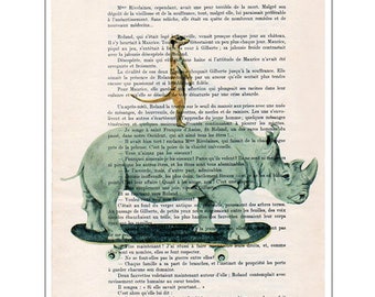 Rhinoceros and Meerkat skateboarding, skateboard poster,rhinoceros portrait,meerkat print, by Coco de Paris