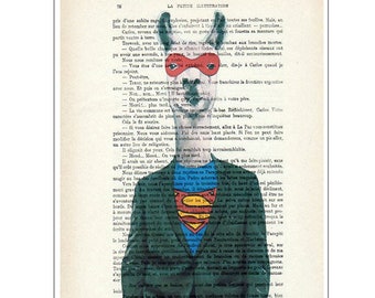 Llama hero art print, original Llama idea for wall decoration or birthday gift.