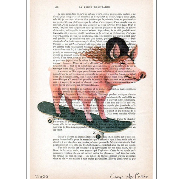 Pig skateboarding, skateboard poster, pig portrait,pig print, by Coco de Paris
