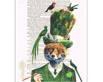 The Mad Hatter Fox Print - Alice in wonderland decor Alice in Wonderland Print Mad hatter tea party wonderland decoration wonderland theme