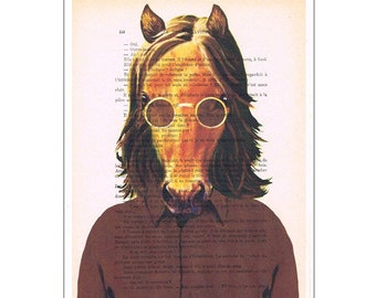 John Lennon horse: Print Poster Illustration Acrylic Painting Animal Portrait Wall Decor Wall Hanging Wall Art Drawing Glicee