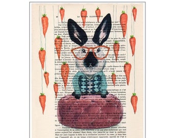 Rabbit with carrots, deviant art, pop art, art attack, art deco, wall art,artist,banksy art,modern art,free shipping,bunny print