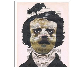 Edgar Allan POE,Crow,Raven,antique book Page,meerkat,deviant art,pop art,art attack,art deco,wall art,artist,banksy art,modern art