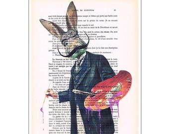 Salvador Dali rabbit,rabbit print, rabbit art, rabbit with sunglasses, bunny art,human animal, bunny print, affortable art, free shipping