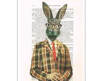 Mister Rabbit in sixties clothes, Print Illustration Acrylic Painting Animal Painting Picture Wall Art Rabbit illustration painting vintage