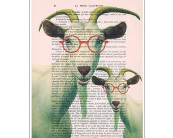 Clever Goats,goat print,goatdee, goat simulator,goat fashion,human animal,animal design,affortable art,free shipping,recycled book print