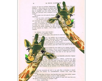 Original Giraffe Print, Illustration Digital Print Mixed Media  Art Poster Acrylic Painting Holiday Decor Drawing Gifts: 2 Giraffes x
