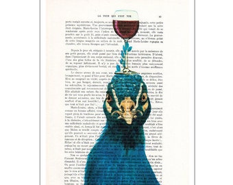 Peacock with wineglass,original peacock artwork from Coco de Paris