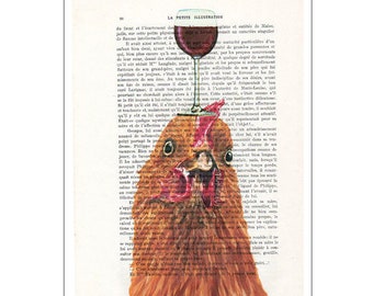 Hen with wineglass,original hen artwork from Coco de Paris